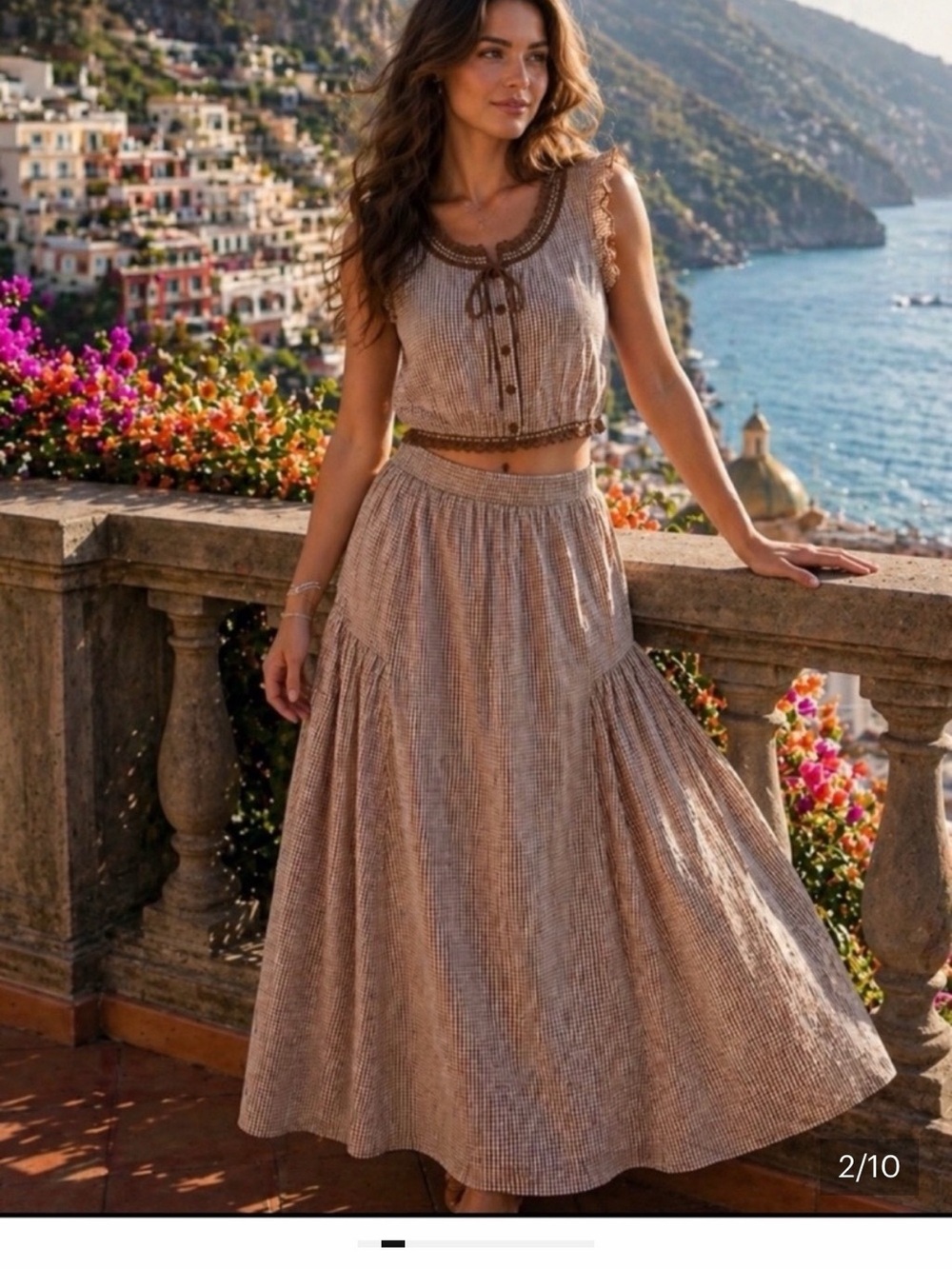 CAROLINE CONSTAS Gingham Maxi | Skirt ONLY | Size Large